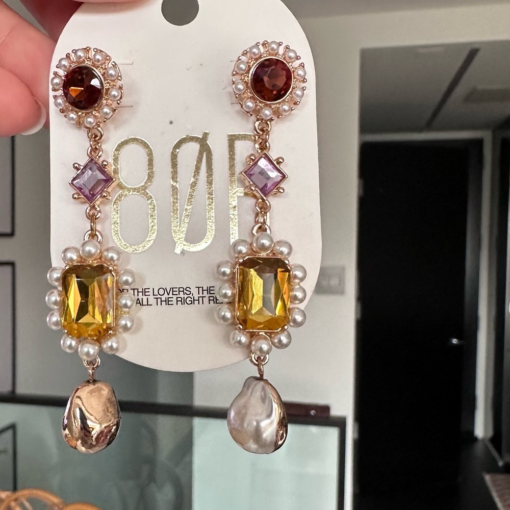 Statement Drop Earrings – Mixed Gem & Pearl Dangle, Holiday Party Jewelry